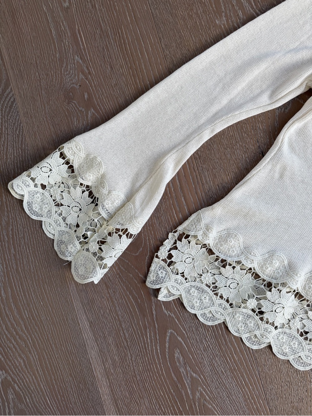 Zara NWT Ivory Lace Trim Knit Matching Set, Shirt and Pant, Large - Picture 7 of 11